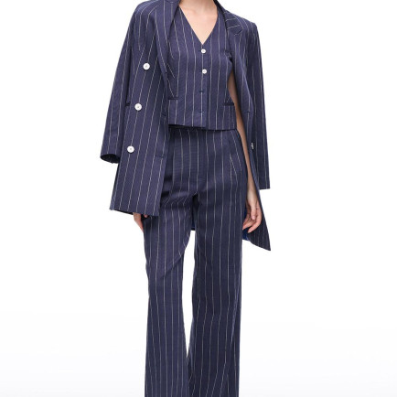 Lacivert Tiran Regular Fit Yüksek Bel Pantolon