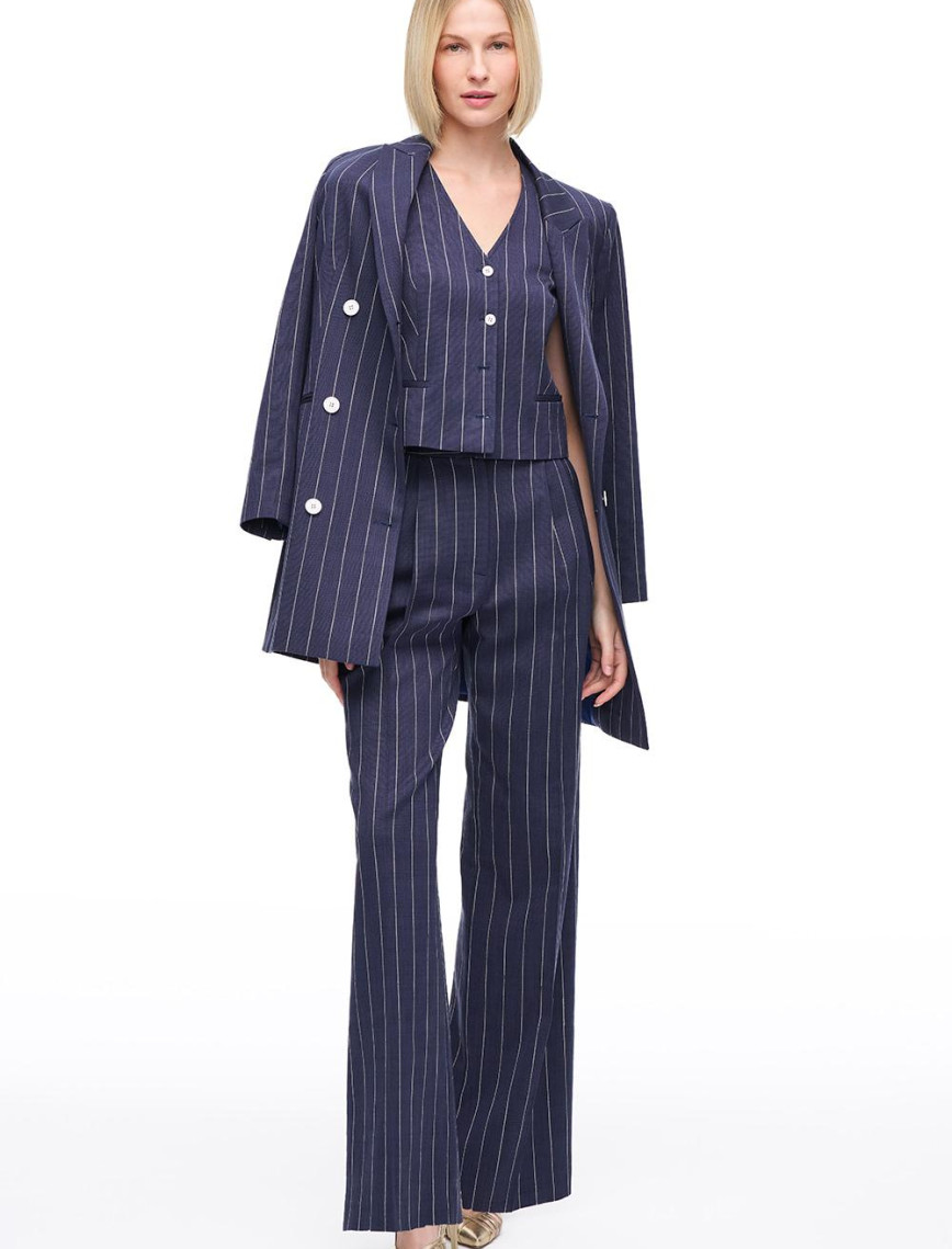 Lacivert Tiran Regular Fit Yüksek Bel Pantolon Lacivert Tiran Regular Fit Yüksek Bel Pantolon