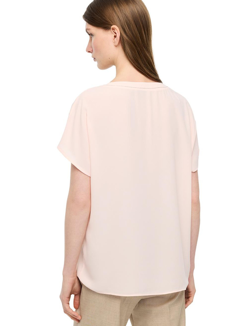 Pudra Ametist Rahat Kalıp V-Yaka Bluz