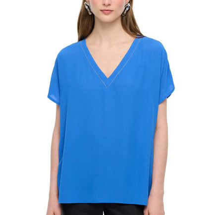 Saks Ametist Rahat Kalıp V-Yaka Bluz Saks Ametist Rahat Kalıp V-Yaka Bluz