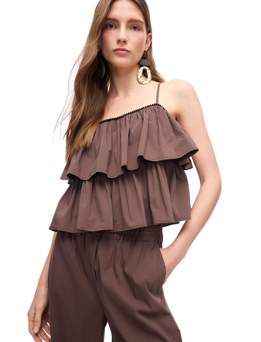 Kahverengi Furs Rahat Kalıp Kare Yaka Bluz Kahverengi Furs Rahat Kalıp Kare Yaka Bluz