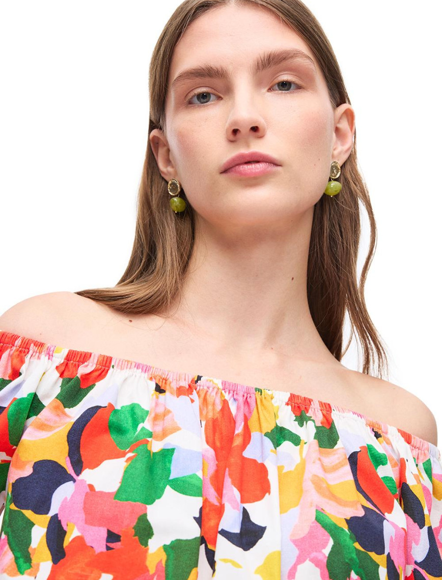 Çok Renkli Cades Rahat Kalıp Kayık Yaka Çiçekli Bluz Çok Renkli Cades Rahat Kalıp Kayık Yaka Çiçekli Bluz