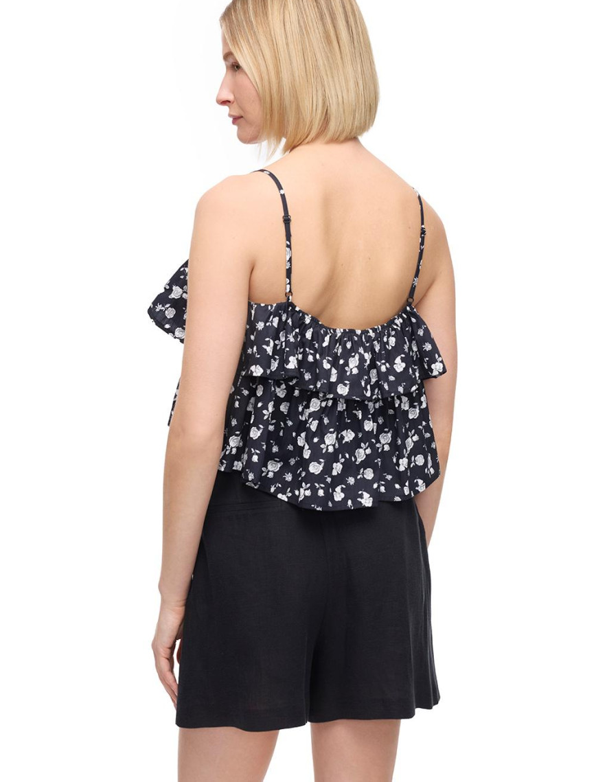 Siyah Beyaz Tonias Rahat Kalıp Çiçekli Bluz Siyah Beyaz Tonias Rahat Kalıp Çiçekli Bluz