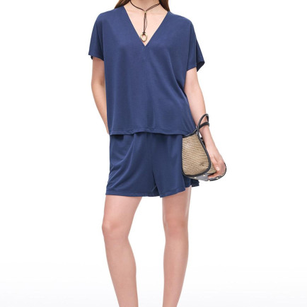 Lacivert Dinos Slim Fit V-Yaka Bluz Lacivert Dinos Slim Fit V-Yaka Bluz