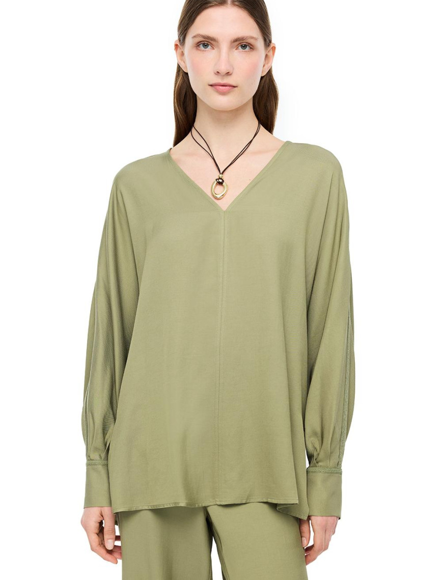 Gömlek Yaka Uzun Kollu İpek Karışımlı Bluz Gömlek Yaka Uzun Kollu İpek Karışımlı Bluz