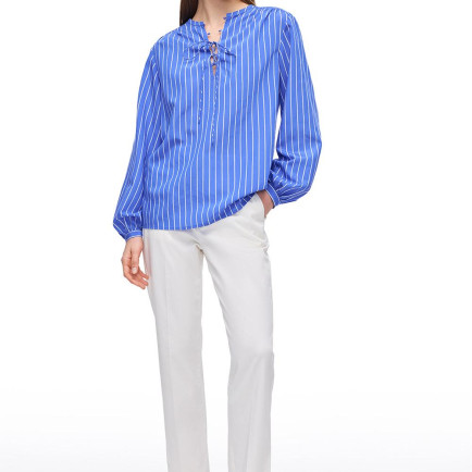 Saks Metz Rahat Kalıp Bisiklet Yaka Çizgili Bluz Saks Metz Rahat Kalıp Bisiklet Yaka Çizgili Bluz