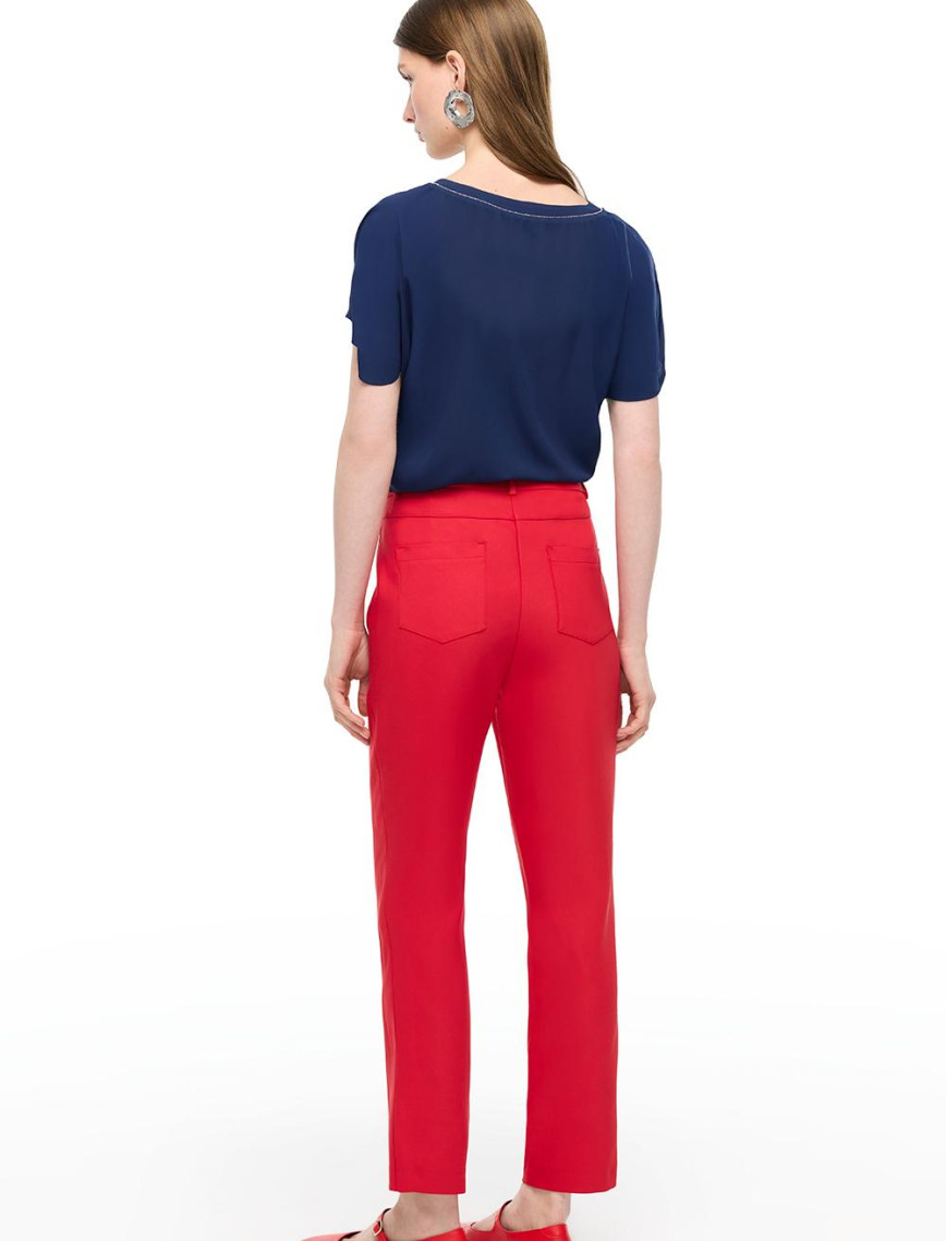 Kırmızı Dellas Regular Fit Yüksek Bel Pantolon