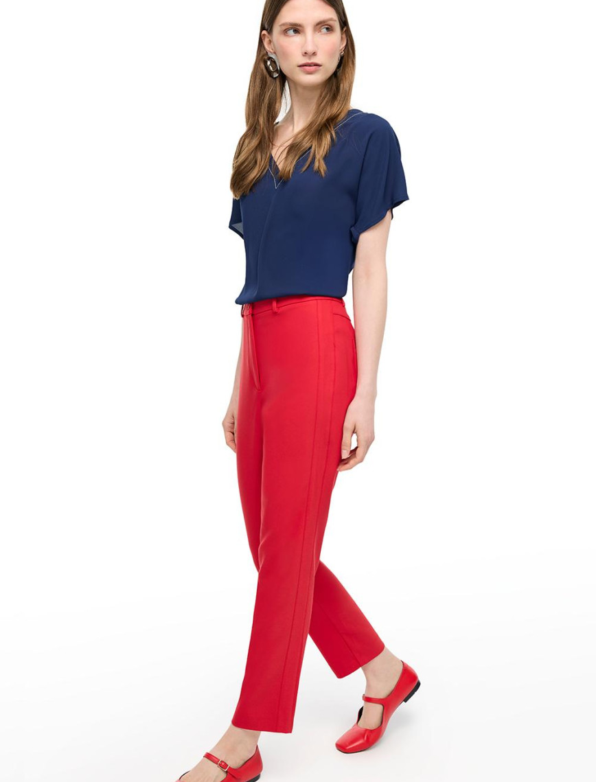 Kırmızı Dellas Regular Fit Yüksek Bel Pantolon