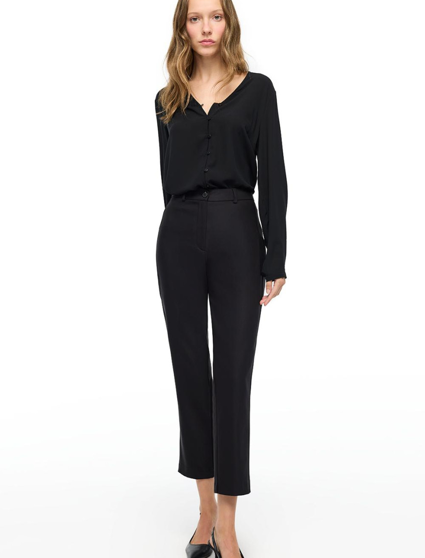 Siyah Dellas Regular Fit Yüksek Bel Pantolon