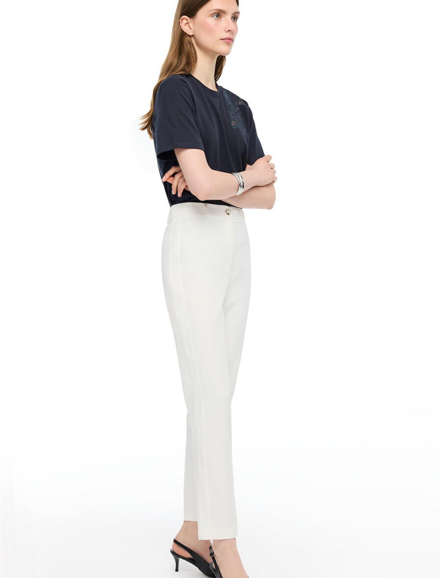 Ekru Dellas Regular Fit Yüksek Bel Pantolon