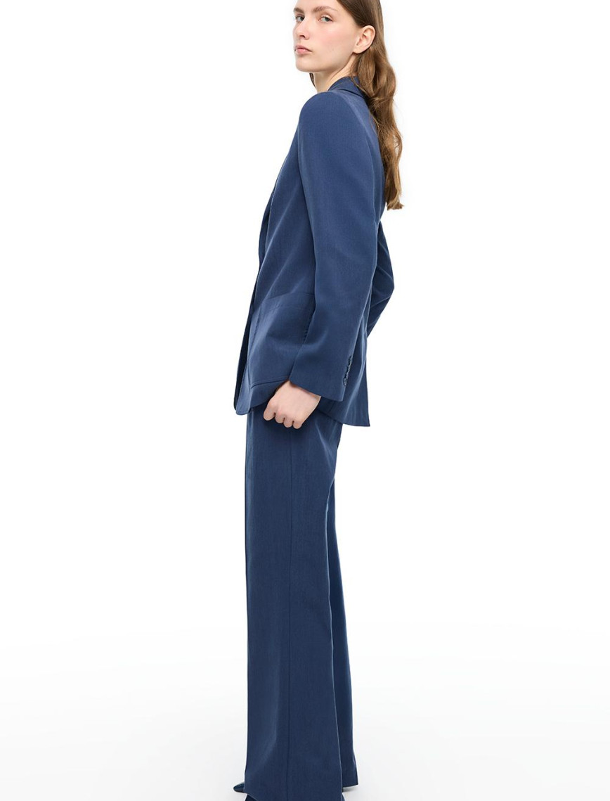 Lacivert Loresi Rahat Kalıp Yüksek Bel Pantolon Lacivert Loresi Rahat Kalıp Yüksek Bel Pantolon