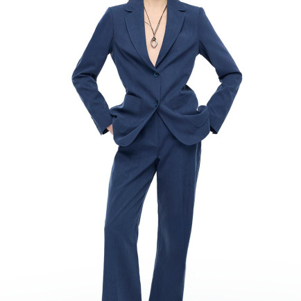 Lacivert Loresi Rahat Kalıp Yüksek Bel Pantolon