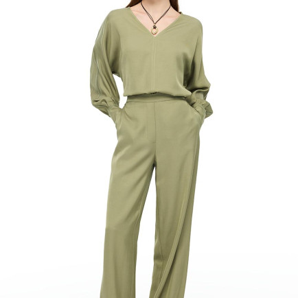 Haki Favors Rahat Kalıp Yüksek Bel Pantolon