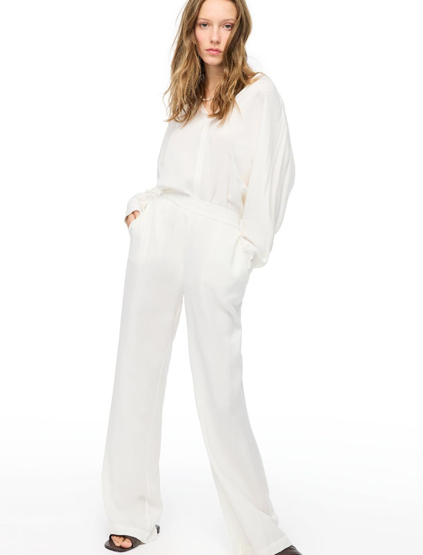 Beyaz Favors Rahat Kalıp Yüksek Bel Pantolon Beyaz Favors Rahat Kalıp Yüksek Bel Pantolon