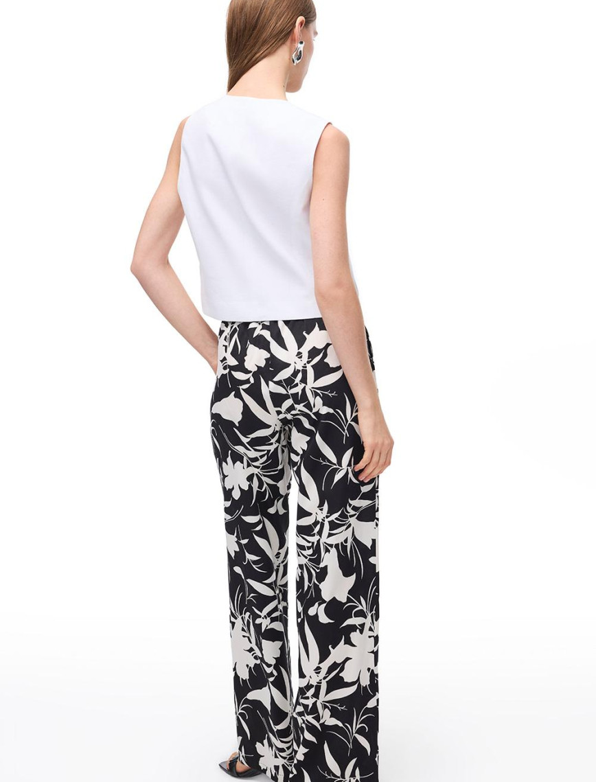 Çiçek Desenli Pamuklu Yüksek Bel Pantolon Çiçek Desenli Pamuklu Yüksek Bel Pantolon