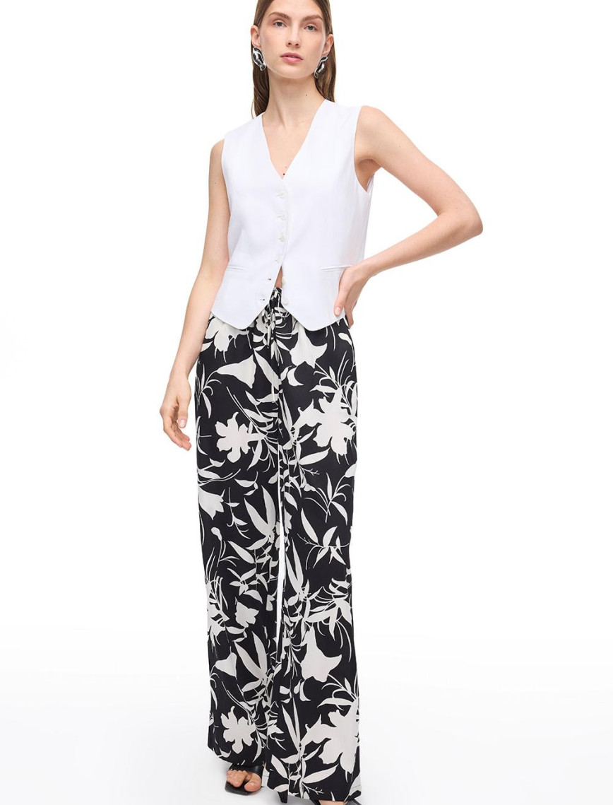 Çiçek Desenli Pamuklu Yüksek Bel Pantolon Çiçek Desenli Pamuklu Yüksek Bel Pantolon