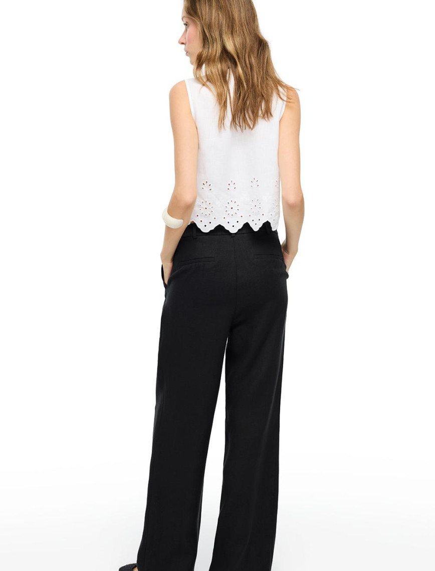 Keten Yüksek Bel Geniş Paça Pantolon Keten Yüksek Bel Geniş Paça Pantolon