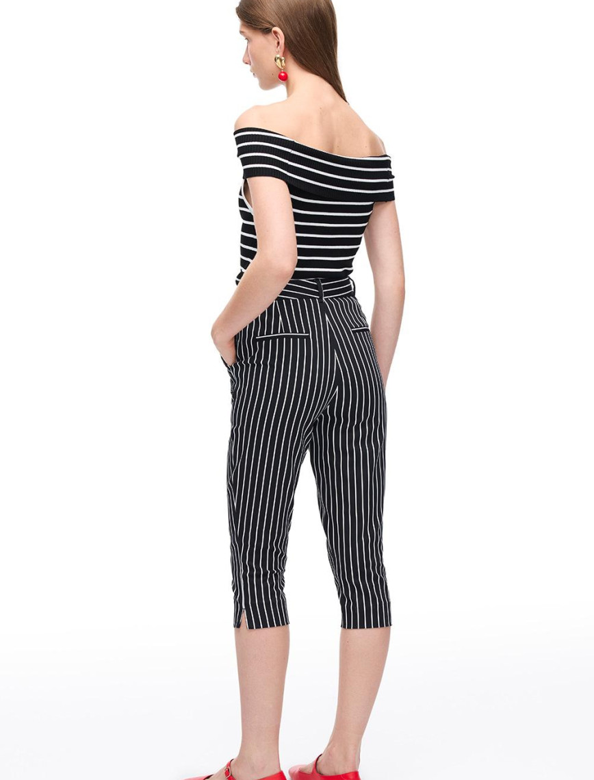 Çizgili Yüksek Bel Pamuklu Pantolon Çizgili Yüksek Bel Pamuklu Pantolon