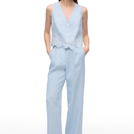 Keten Yüksek Bel Geniş Paça Pantolon Keten Yüksek Bel Geniş Paça Pantolon