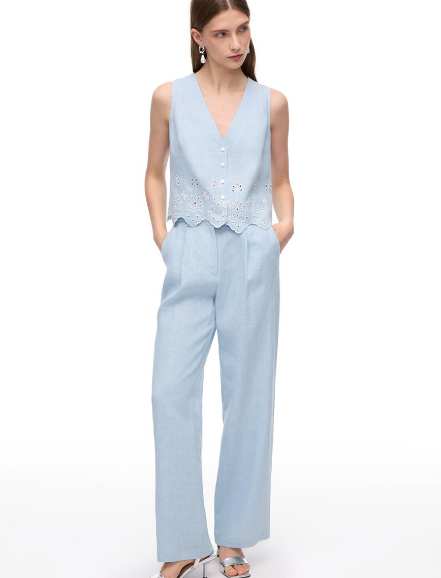 Keten Yüksek Bel Geniş Paça Pantolon Keten Yüksek Bel Geniş Paça Pantolon