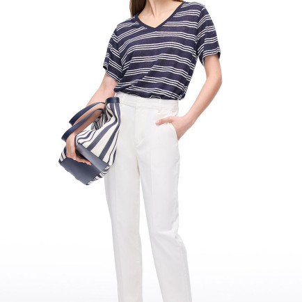 V Yaka Keten Tişört