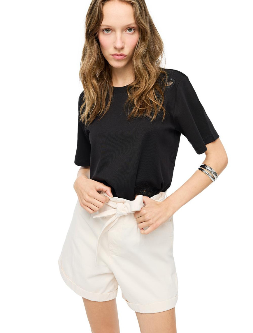 Çizgili Bisiklet Yaka Pamuklu Tişört