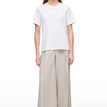 Makis Beyaz Renk Rahat Kalıp Bisiklet Yaka Takma Kol Tişört