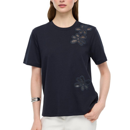 Çizgili Bisiklet Yaka Pamuklu Tişört