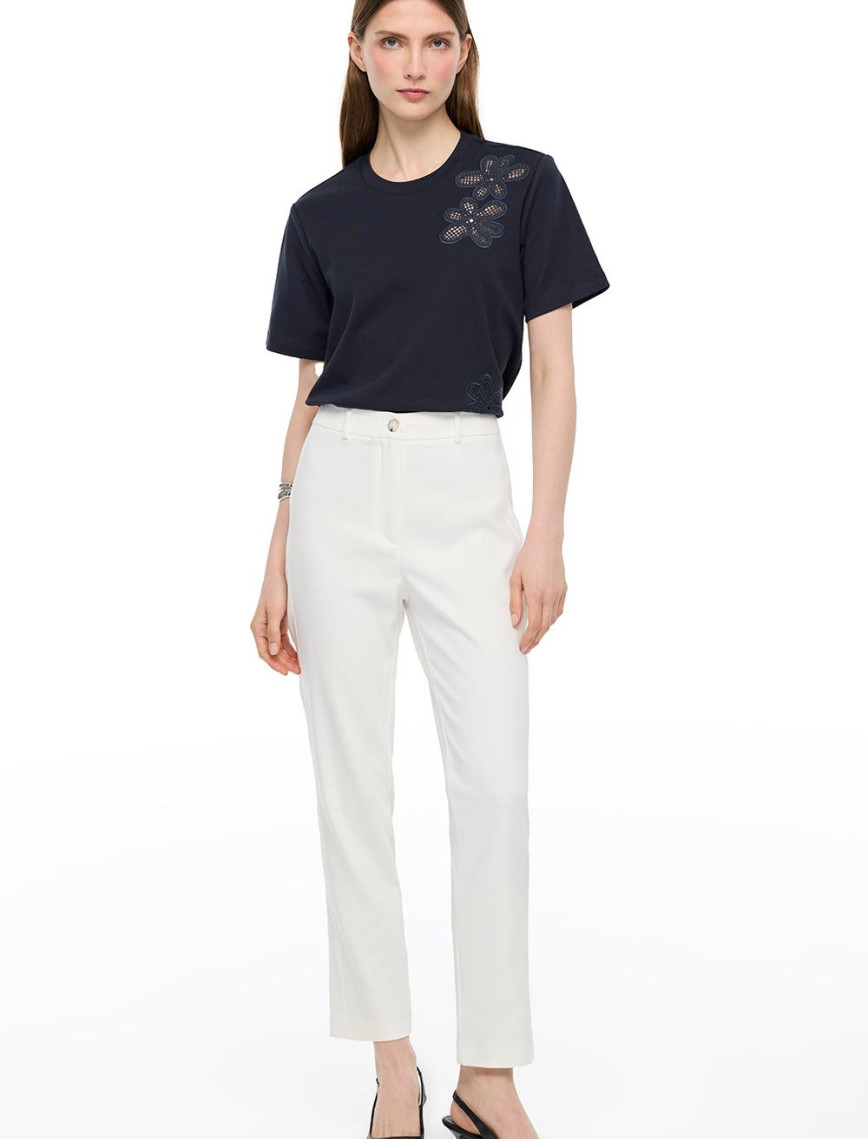 Çizgili Bisiklet Yaka Pamuklu Tişört