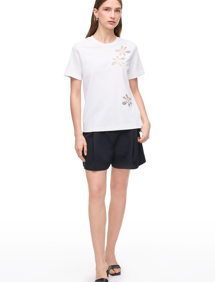 Çizgili Bisiklet Yaka Pamuklu Tişört