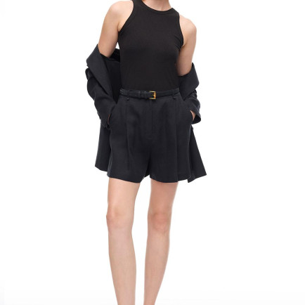 Siyah Holas Regular Fit Düşük Bel Midi Boy Şort