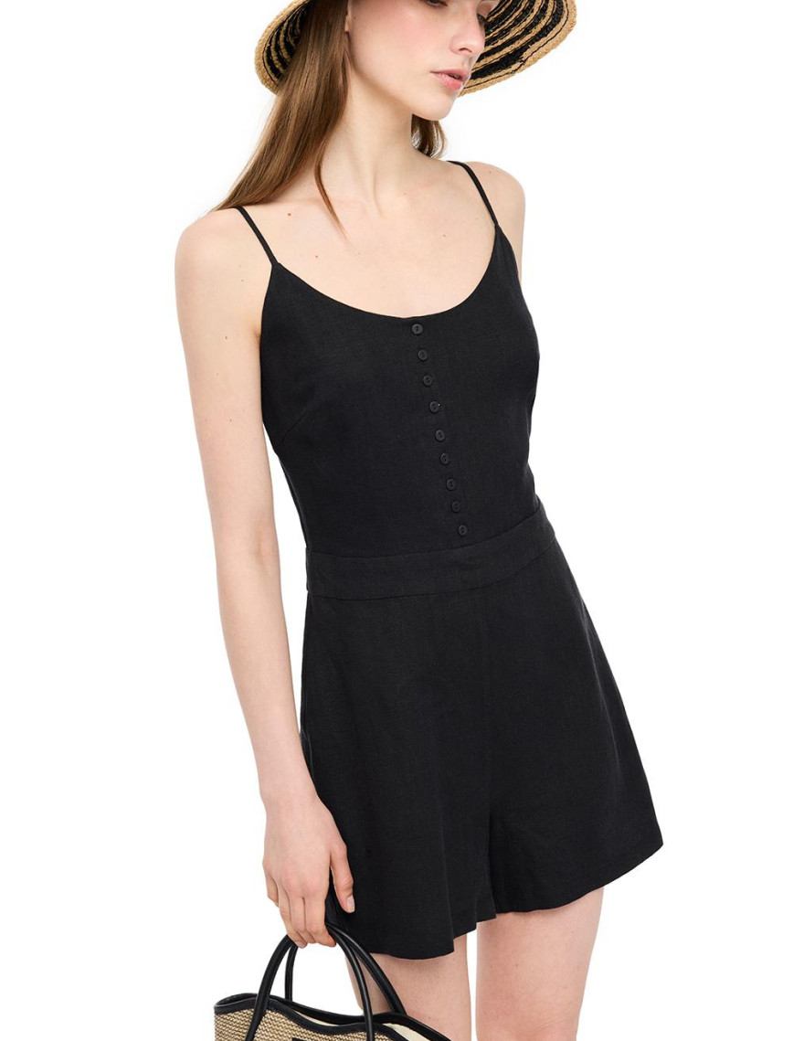 Siyah Holas Regular Fit U Yaka Kısa Boy Tulum Siyah Holas Regular Fit U Yaka Kısa Boy Tulum