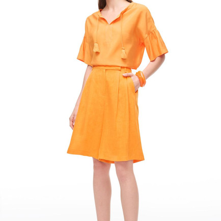 Turuncu Holas Regular Fit Yüksek Bel Diz Boy Şort