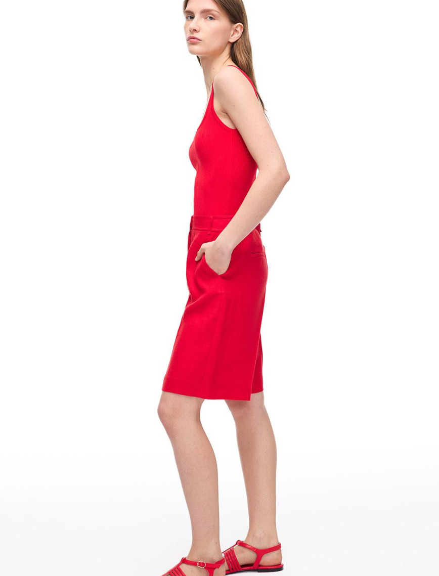 Kırmızı Holas Regular Fit Yüksek Bel Diz Üstü Şort