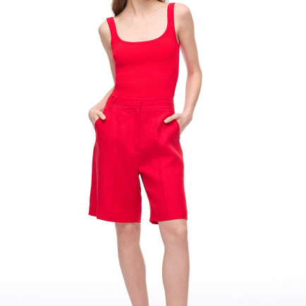 Kırmızı Holas Regular Fit Yüksek Bel Diz Üstü Şort