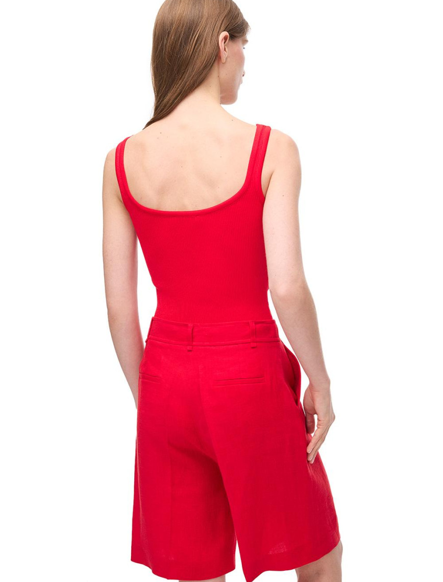 Kırmızı Holas Regular Fit Yüksek Bel Diz Üstü Şort