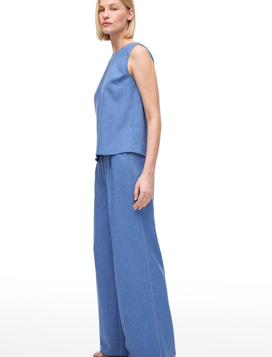 Yüksek Bel Pamuk Keten Karışımlı Wide Leg Pantolon Yüksek Bel Pamuk Keten Karışımlı Wide Leg Pantolon