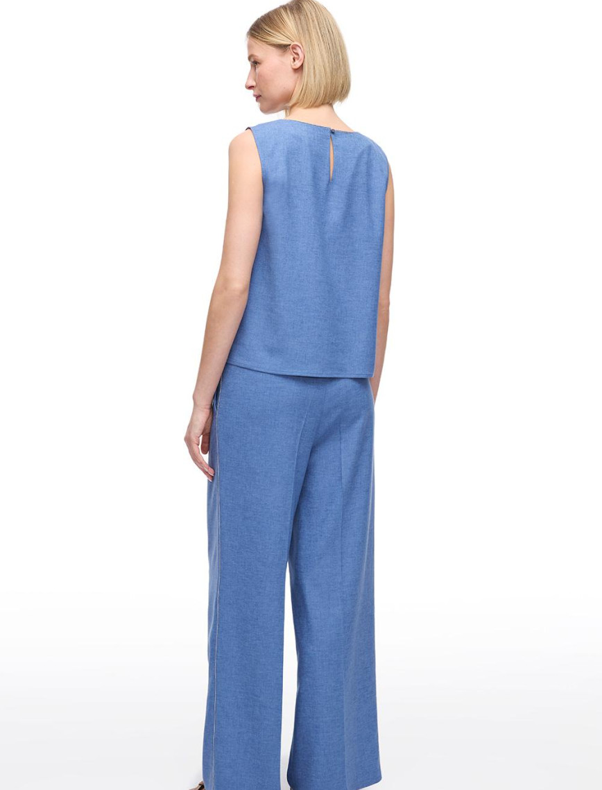 Yüksek Bel Pamuk Keten Karışımlı Wide Leg Pantolon Yüksek Bel Pamuk Keten Karışımlı Wide Leg Pantolon