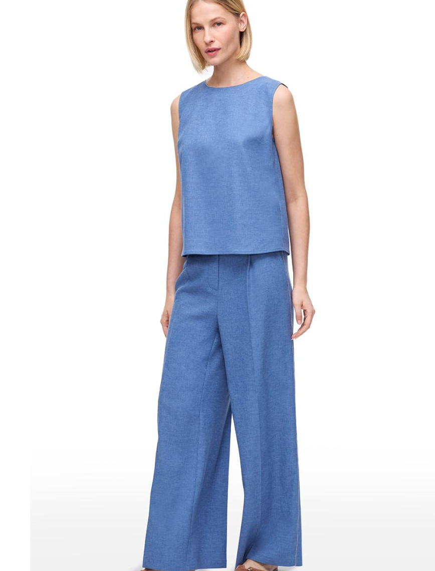 Yüksek Bel Pamuk Keten Karışımlı Wide Leg Pantolon Yüksek Bel Pamuk Keten Karışımlı Wide Leg Pantolon