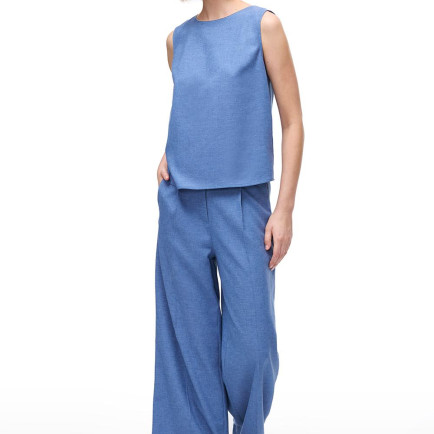 Yüksek Bel Pamuk Keten Karışımlı Wide Leg Pantolon