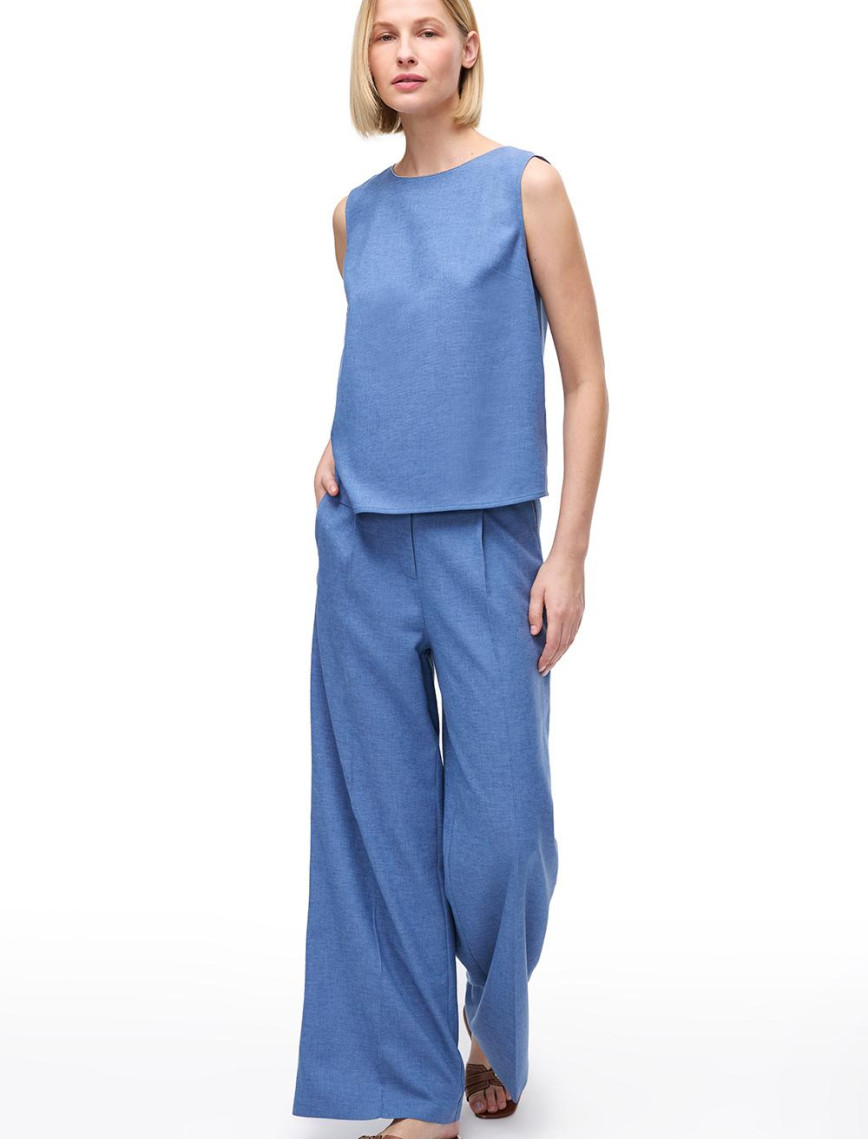 Yüksek Bel Pamuk Keten Karışımlı Wide Leg Pantolon Yüksek Bel Pamuk Keten Karışımlı Wide Leg Pantolon