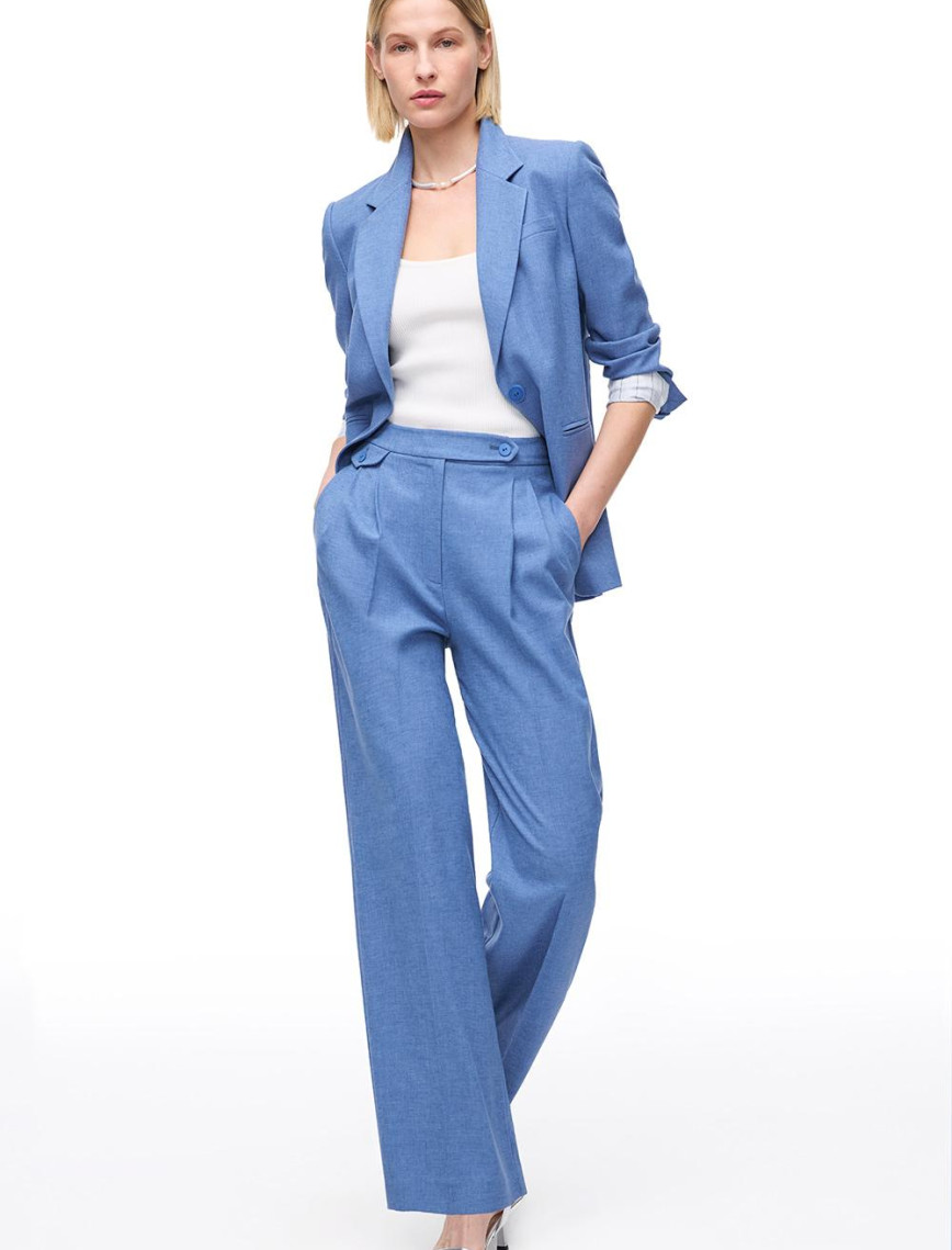 Pamuk Keten Karışımlı Yüksek Bel Pantolon Pamuk Keten Karışımlı Yüksek Bel Pantolon