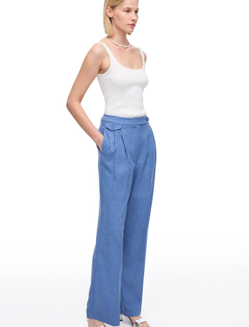 Pamuk Keten Karışımlı Yüksek Bel Pantolon Pamuk Keten Karışımlı Yüksek Bel Pantolon