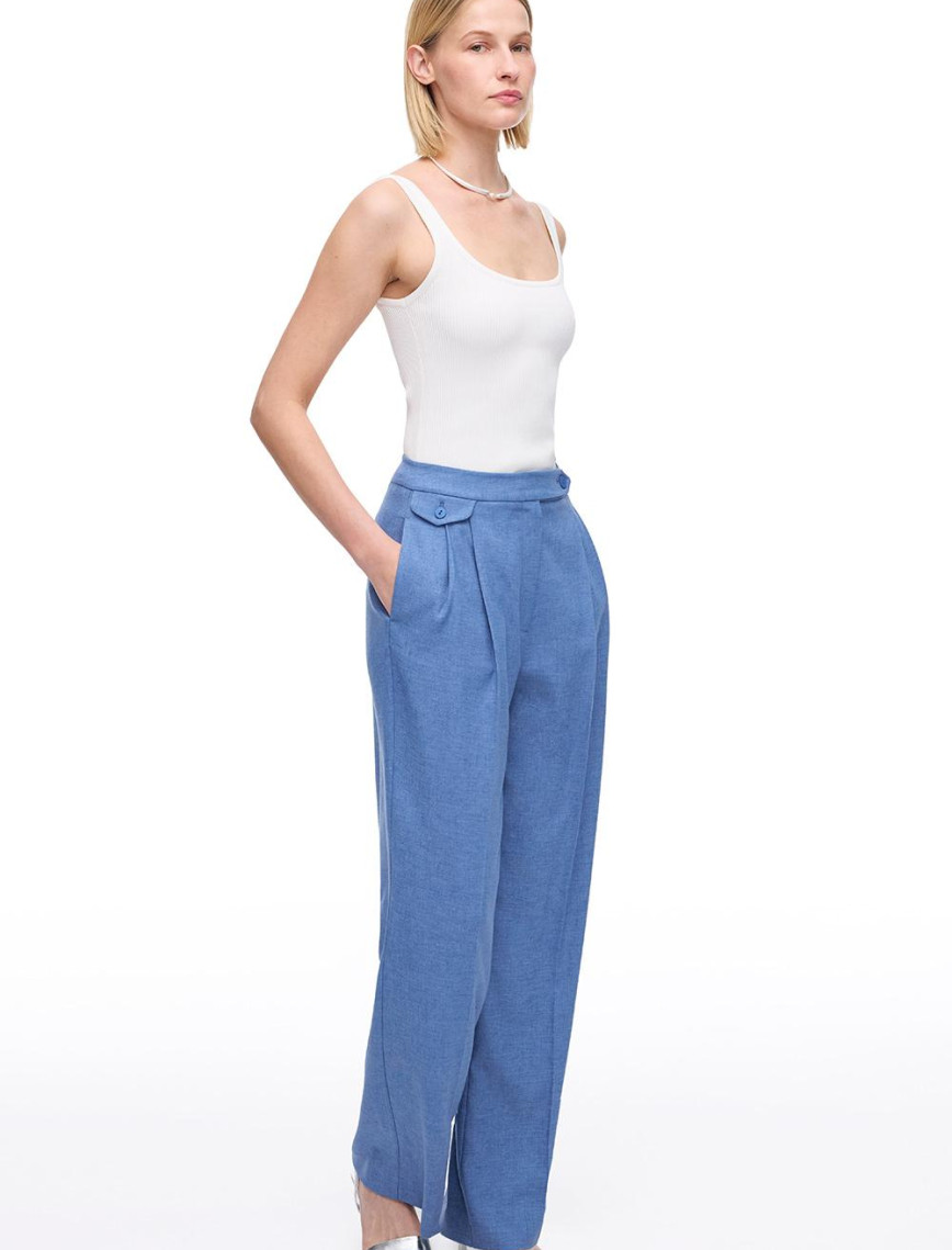 Pamuk Keten Karışımlı Yüksek Bel Pantolon Pamuk Keten Karışımlı Yüksek Bel Pantolon