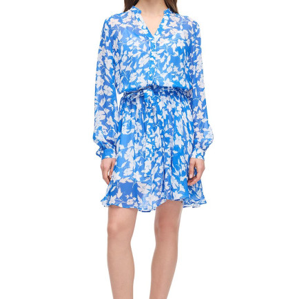 Mavi Beyaz Catos Regular Fit Çiçekli Mini Boy Elbise Mavi Beyaz Catos Regular Fit Çiçekli Mini Boy Elbise