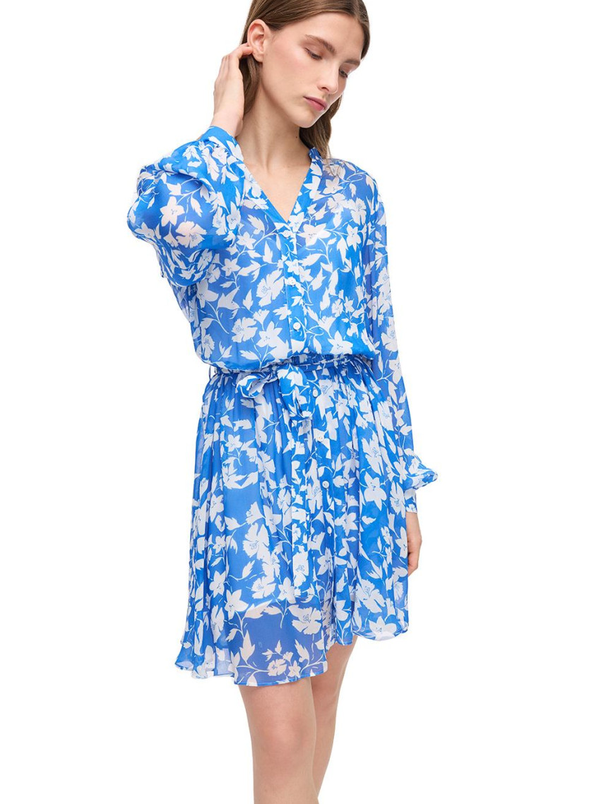 Mavi Beyaz Catos Regular Fit Çiçekli Mini Boy Elbise Mavi Beyaz Catos Regular Fit Çiçekli Mini Boy Elbise