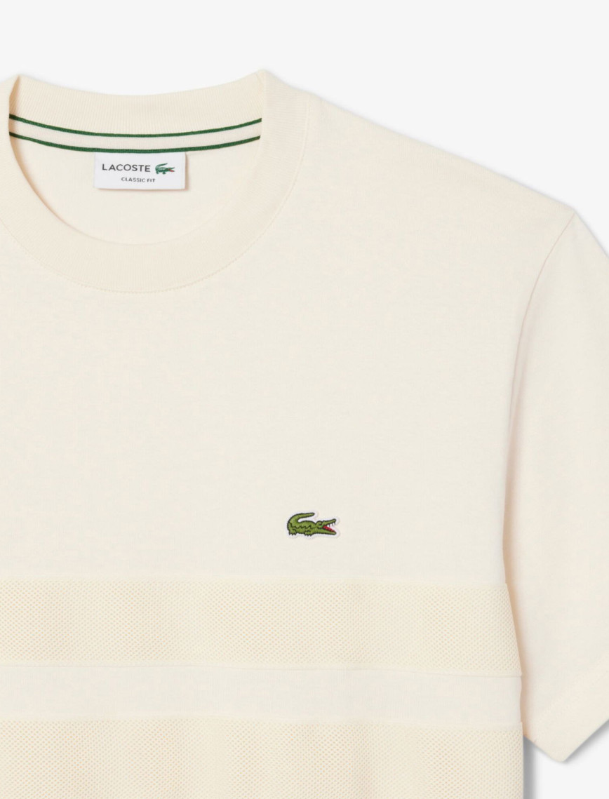 Lacoste Heavy Jersey Mesh Band Erkek Krem T-Shirt Lacoste Heavy Jersey Mesh Band Erkek Krem T-Shirt