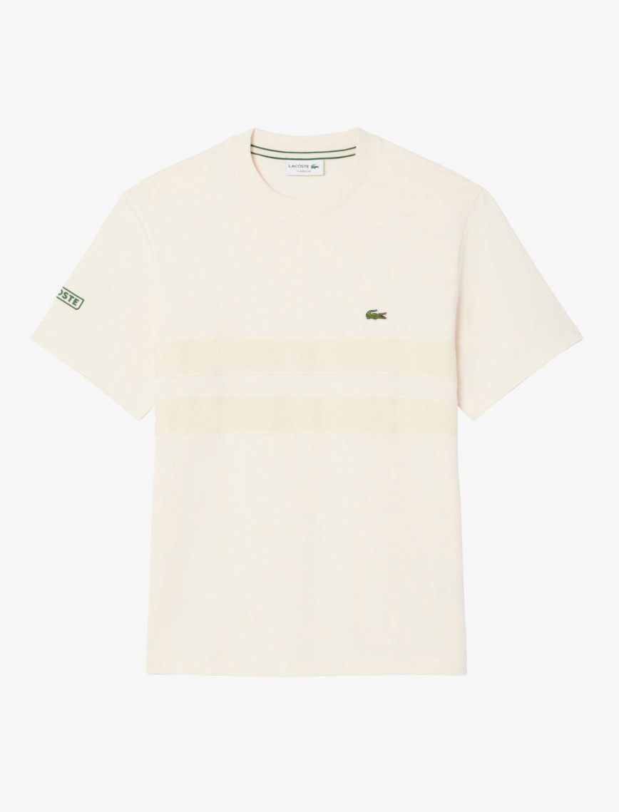 Lacoste Heavy Jersey Mesh Band Erkek Krem T-Shirt Lacoste Heavy Jersey Mesh Band Erkek Krem T-Shirt