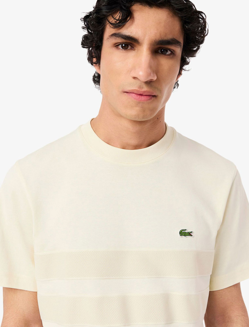 Lacoste Heavy Jersey Mesh Band Erkek Krem T-Shirt Lacoste Heavy Jersey Mesh Band Erkek Krem T-Shirt