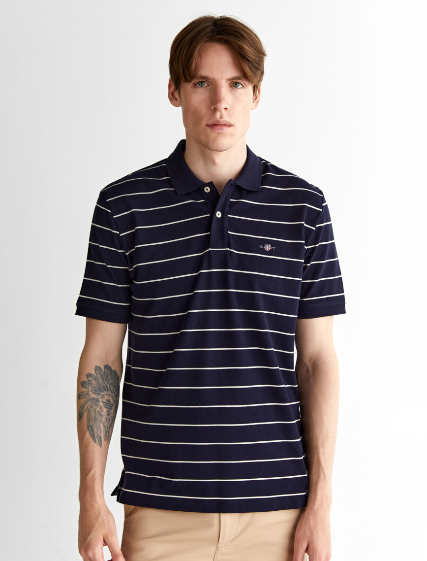 GANT Erkek Lacivert Regular Fit Çizgili Polo GANT Erkek Lacivert Regular Fit Çizgili Polo